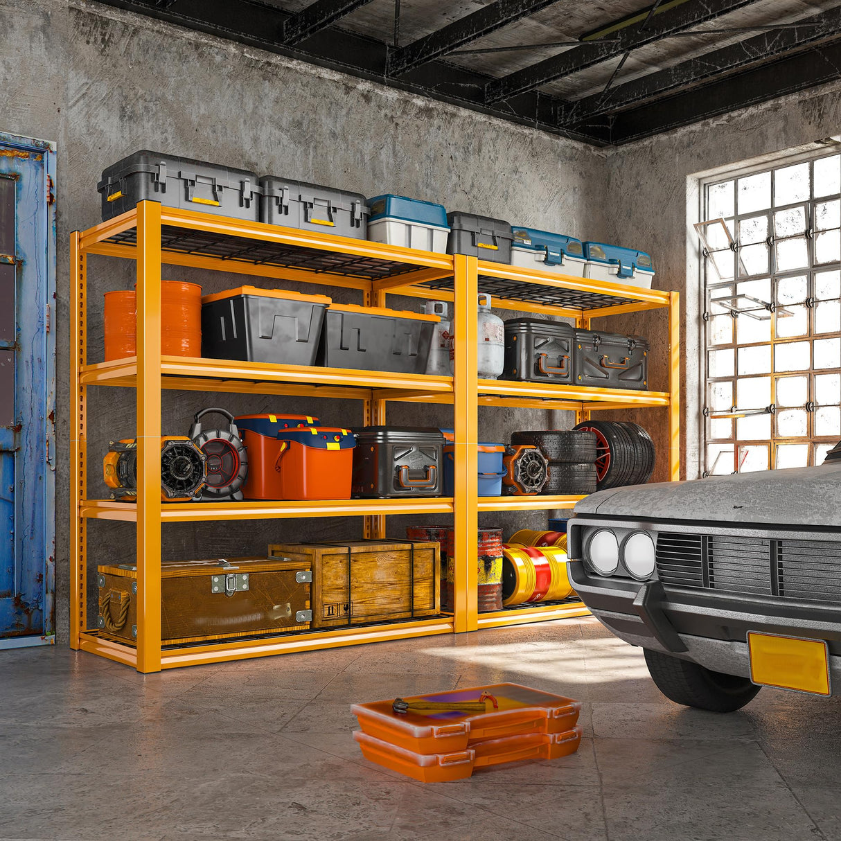 REIBII 40" W Garage Shelving 2240 LBS Storage Shelves Adjustable Heavy Duty Shelving 4 Tier Metal Shelves for Storage 59.5"H Metal Shelf for Pantry Basement Warehouse 40"W × 19.5"D × 59.5"H, 2 Pack REIBII