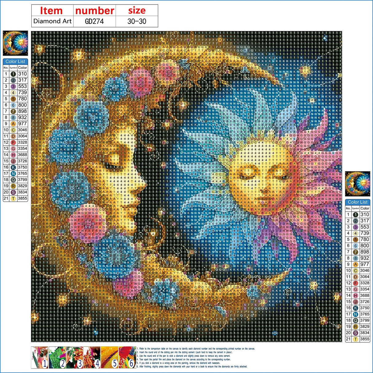 GDYEEH DIY 5D Sun and Moon Diamond Art Kits, Colourful Flowers Round Full Drill Sparkling Diamond Painting Picture, Diamond Painting Art Kits Craft for Adults Beginners, Home Wall Decor 12x12 inch GDYEEH