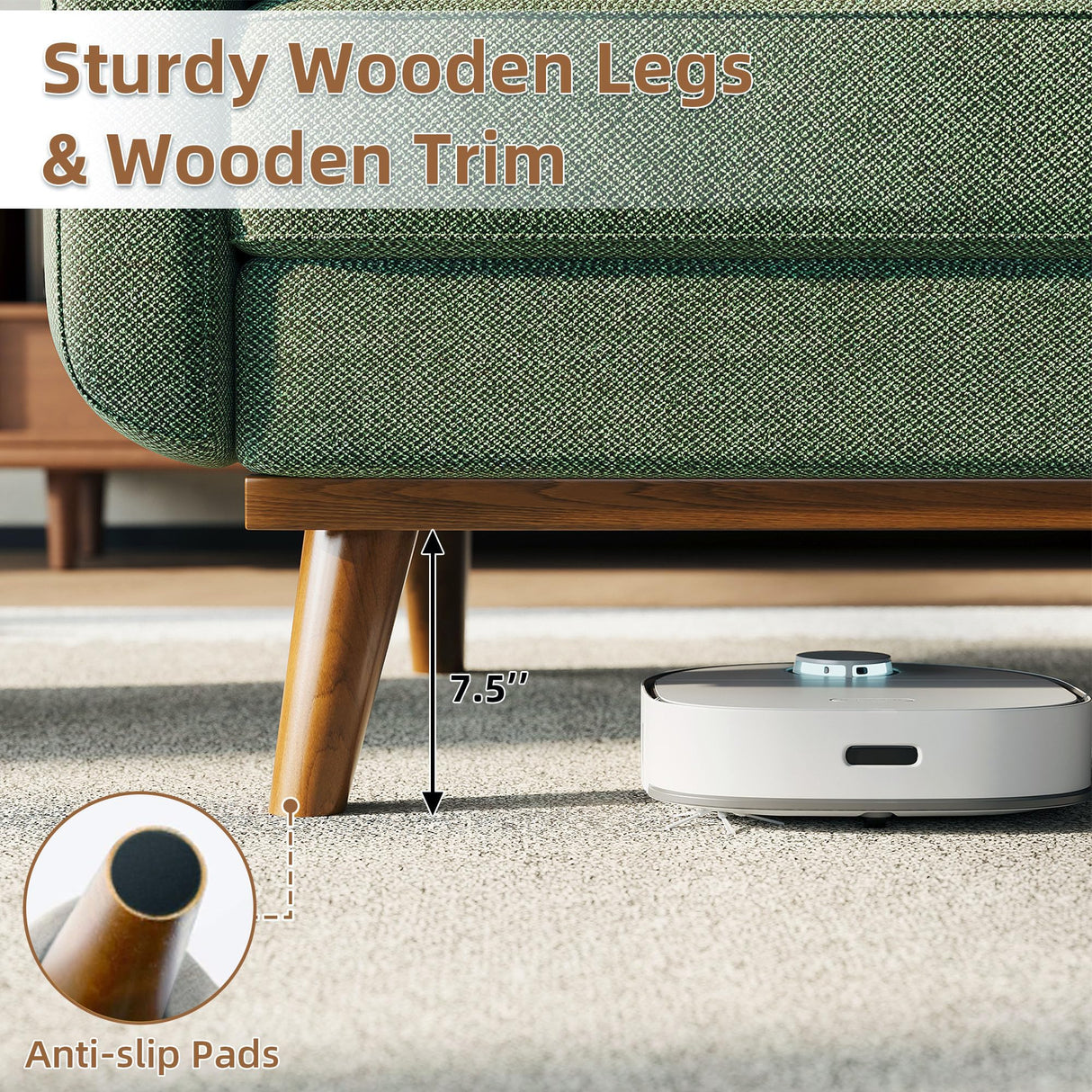 Garvee 65 in Mid Century Modern Loveseat Sofa for Small Spaces, 2 Seater Linen Upholstered Couch with Button Tufted Design & Wood Legs, Small Couch for Living Room, Bedroom, Office, Apartment, Green Garvee