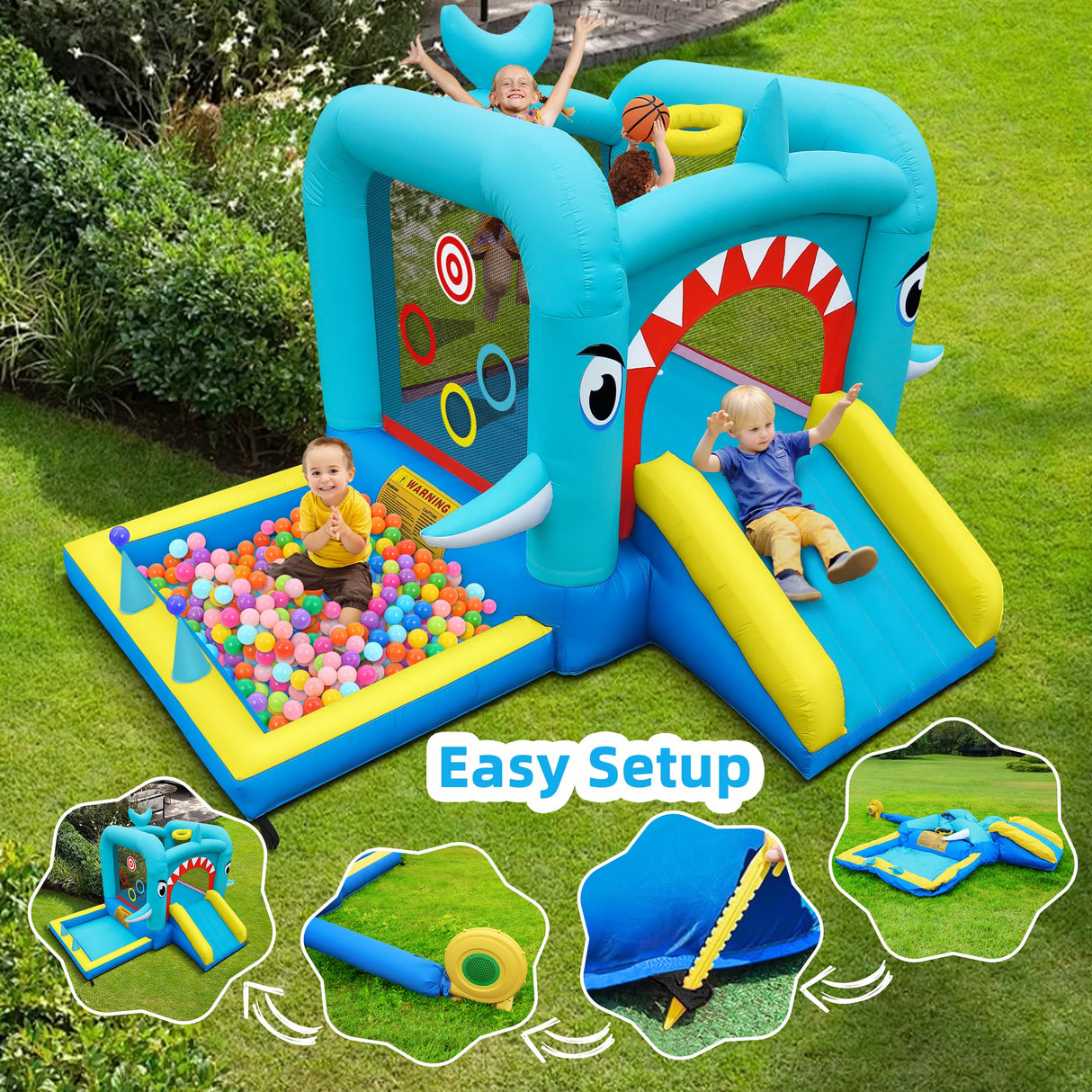 Culaluva Inflatable Bounce House: Jump Bouncer Castle Slide Combo - 7 in 1 for Kids 3-6 - with 370W Blower - for Indoor Outdoor Play CulaLuva