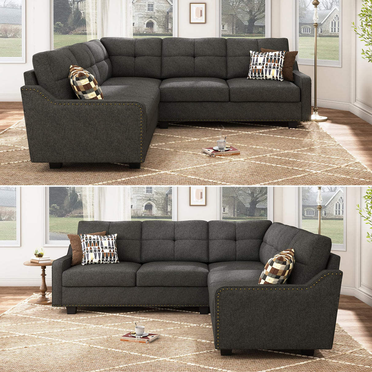 HONBAY Convertible Sectional Sofa L Shaped Couch for Small Apartment Reversible Sectional Couch for Living Room,Dark Grey HONBAY