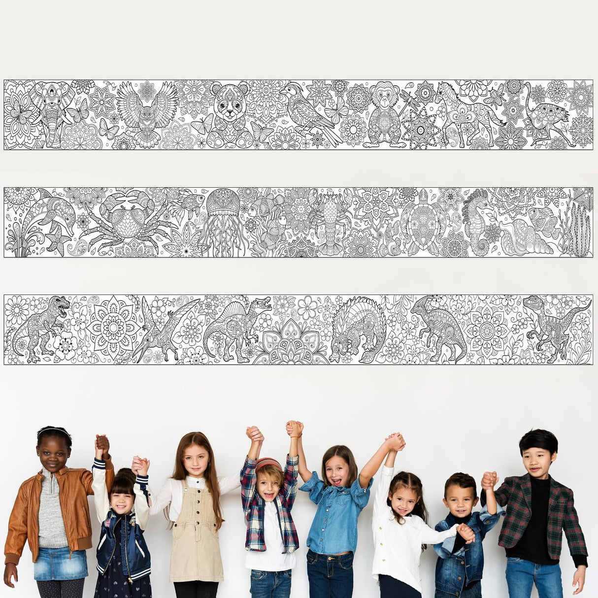 Pasimy 3 Pieces Giant Coloring Posters 11.8 x 118 Inch Mandala Animals Jumbo DIY Drawing Paper Large Coloring Sheets Pages Huge Mandala Drawing Banner for Adult Kids Home Classroom Craft Art Activity Pasimy