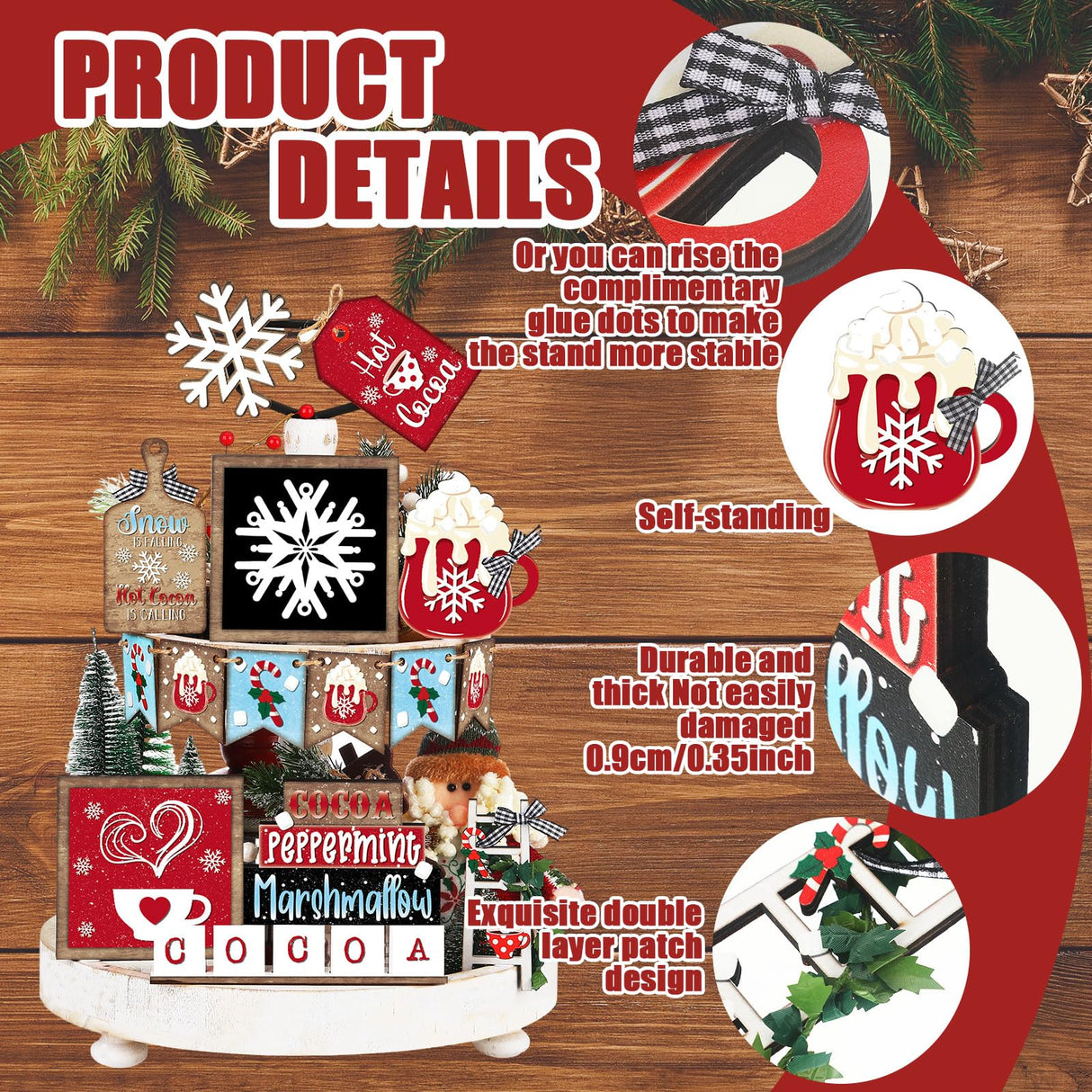 FairySandy 14 Pcs Christmas Tiered Tray Decor Set Christmas Wooden Sign Decor Rustic Farmhouse Snowfake Coffee Spice Blocks Winter Table Sign for Christmas Halloween FairySandy