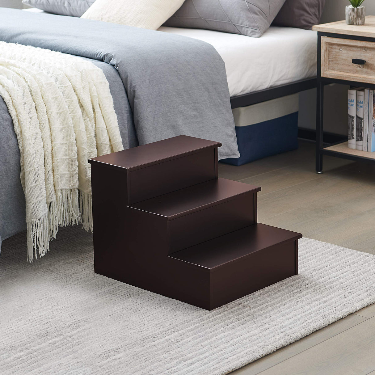 Kings Brand Furniture – Darien 3 Step Wood Step Stool for Adults or Kids, Dog Stairs, Cherry Kings Brand Furniture