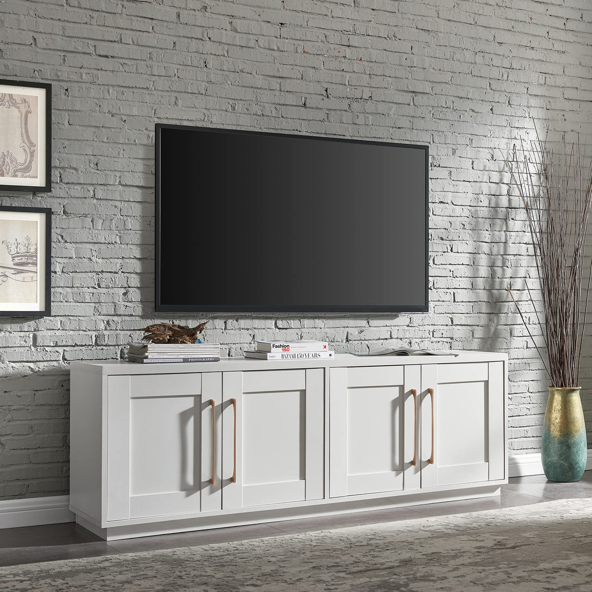 Henn&Hart Tillman Rectangular TV Stand for TV's up to 80" in, 68" Wide, White Henn&Hart