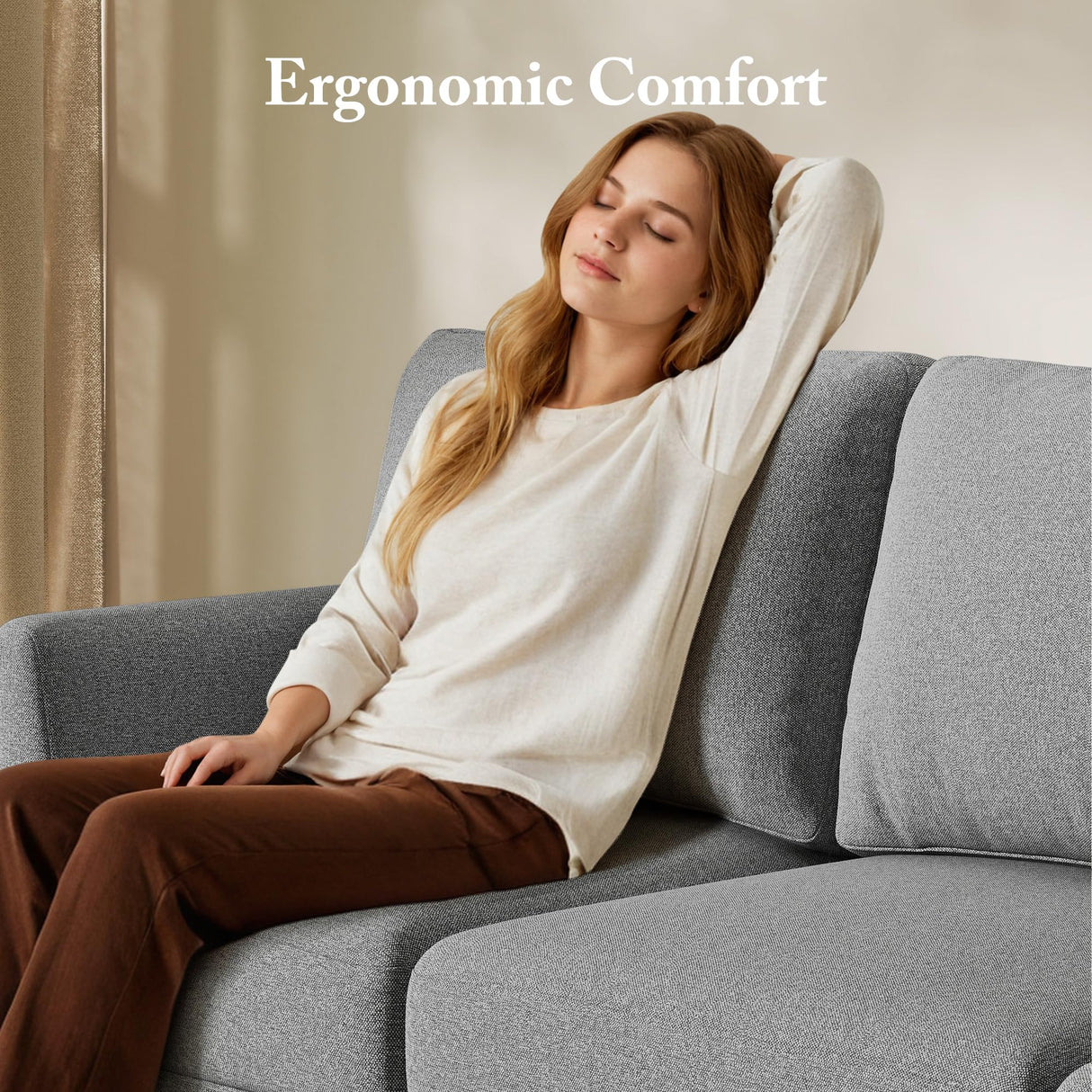 Busaurus 3 Seater Sofa Couch with Deep Seats, 89" Mid Century Modern Upholstered Sofa with Armrests, Comfy Couches for Living Room, Bedroom, Apartment and Office (Grey) Busaurus