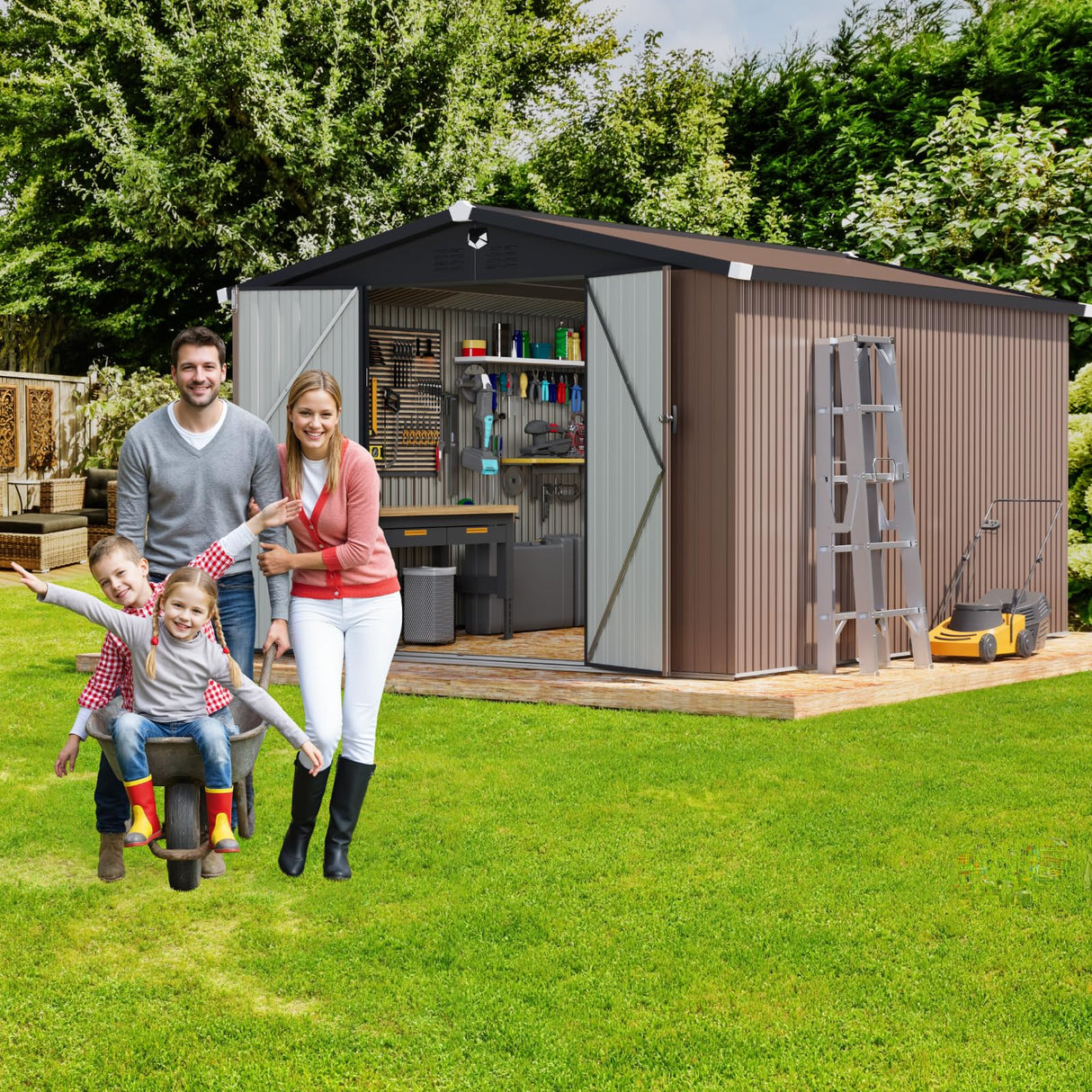 Metal Storage Shed,Outdoor Storage Building 10x12,Large Backyard Sheds with Lockable Doors,Waterproof Outside Storage Shed Sannwsg