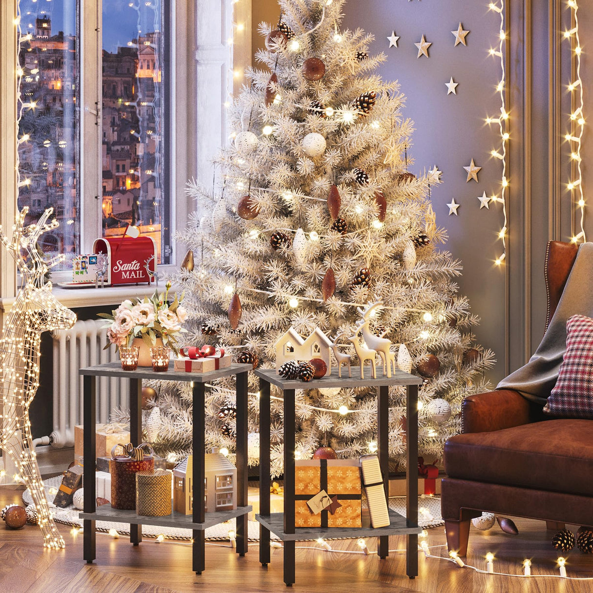 TUTOTAK End Table, Set of 2, Side Table, Nightstand, 2-Tier Storage Shelf, Sofa Table for Small Space, Living Room, Bed Room TB01BG035 TUTOTAK