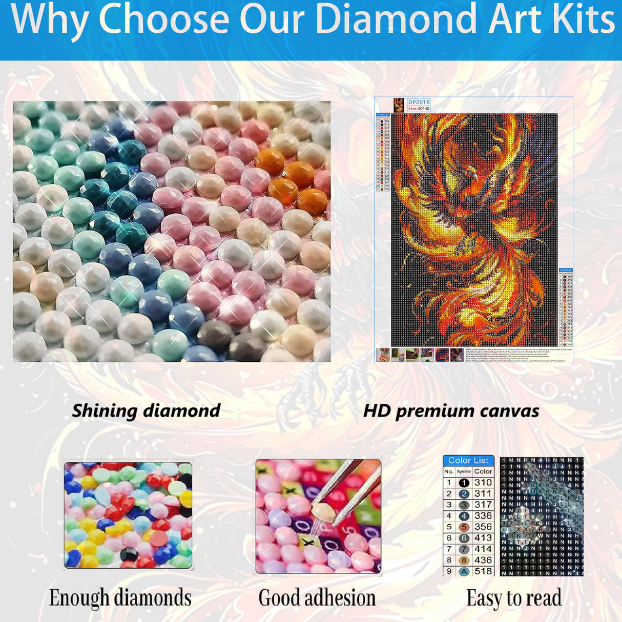 Phoenix Diamond Painting Kits for Adults,Fire Phoenix Diamond Art Kits for Beginners, 5D DIY Full Round Drill Diamond Painting gem Art for Adults, Home Wall Decor 12 x 16 Inch Generic