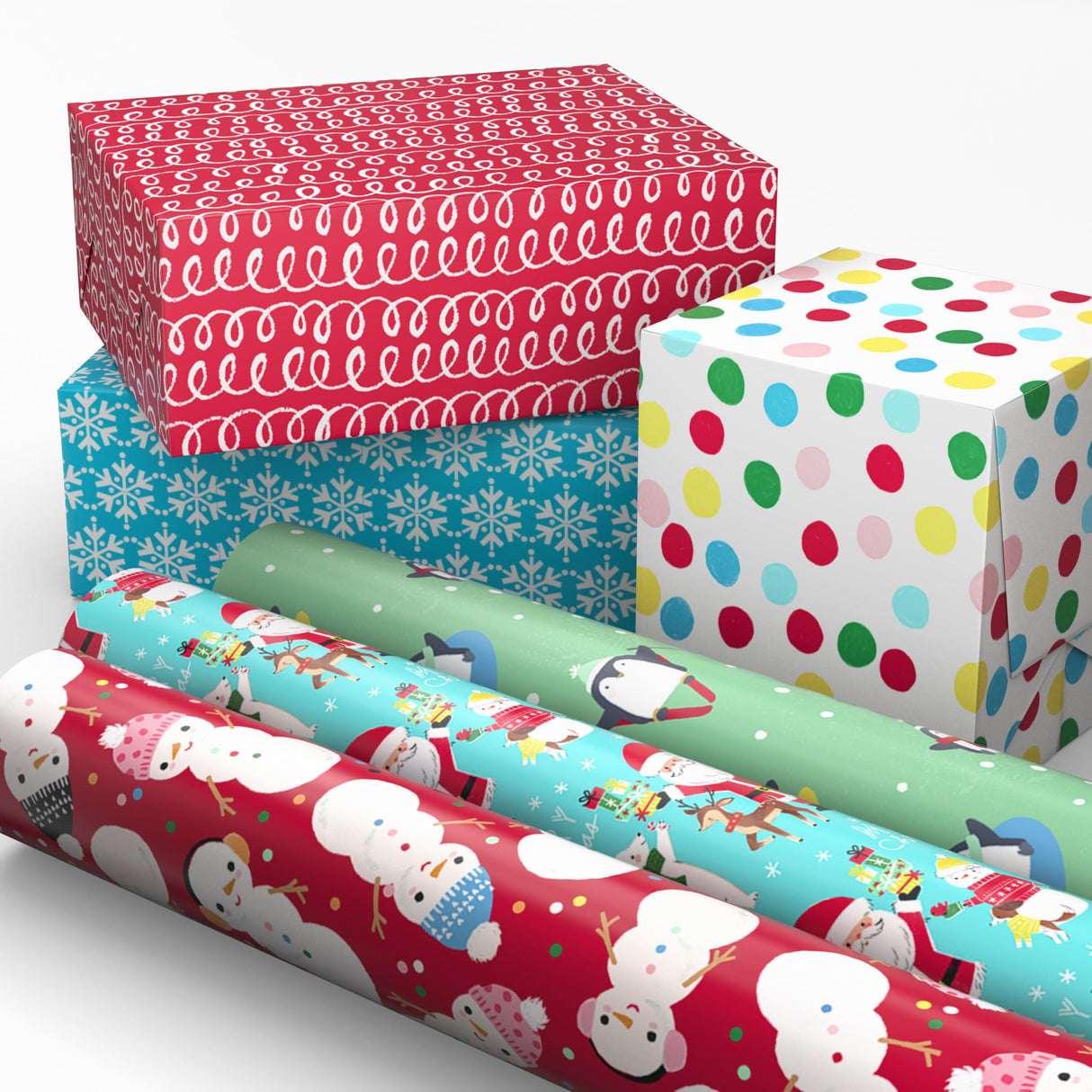 Hallmark Kids Christmas Wrapping Paper Rolls with Cutlines on Reverse (6 Rolls: 180 Sq. Ft. Total) Snowman, Snowflakes, Penguins, Santa Claus Hallmark