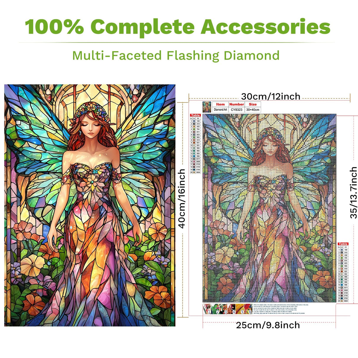 ZENDIYO Fairy 5D Diamond Painting Kits for Adults, Stained Glass Diamond Art Kits for Adults Beginners, DIY Full Drill Diamonds Dots Gem Art Painting Crafts for Home Wall Decor 12x16inch ZENDIYO
