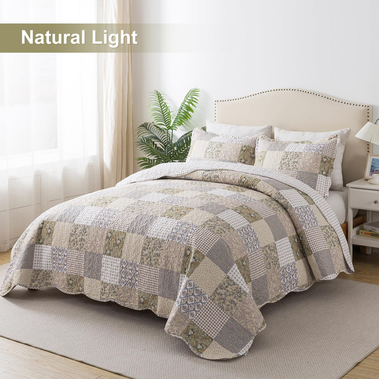 HoneiLife Quilt Set King Size - Lightweight Bedspreads 106x96, Microfiber Quilts 3-Piece, Patchwork Coverlet Rustic Bedding Sets All Season Quilts HoneiLife