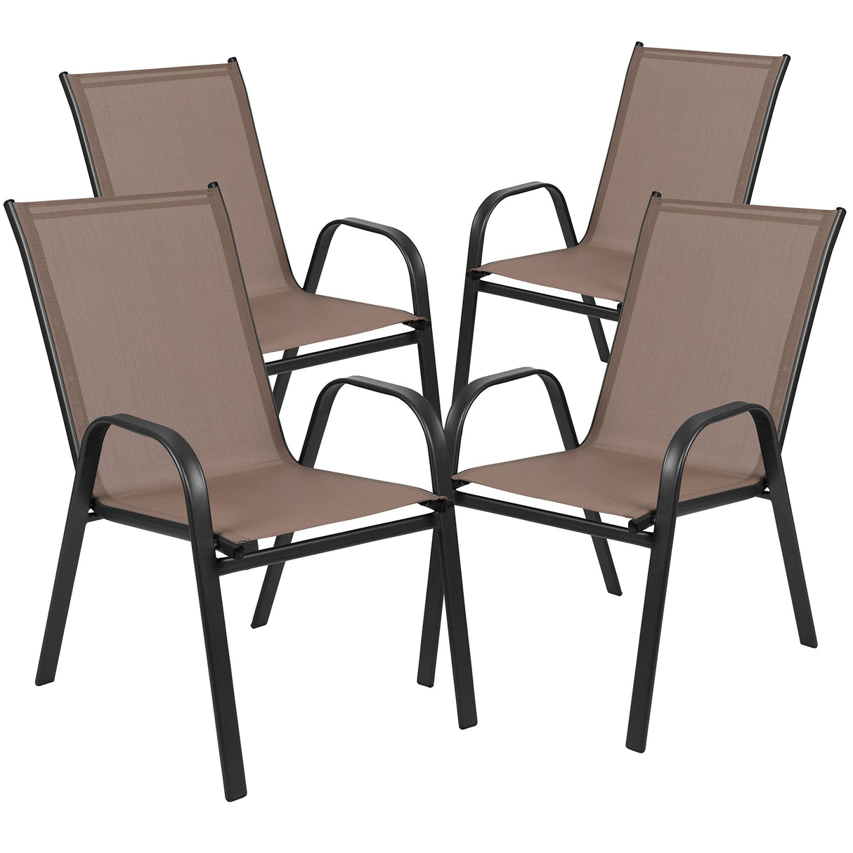 EMMA + OLIVER Seven Piece Indoor/Outdoor Dining Set - Metal Table with Tempered Glass Top - Six Brown Flex Comfort Chairs- Umbrella Hole - All Weather EMMA + OLIVER