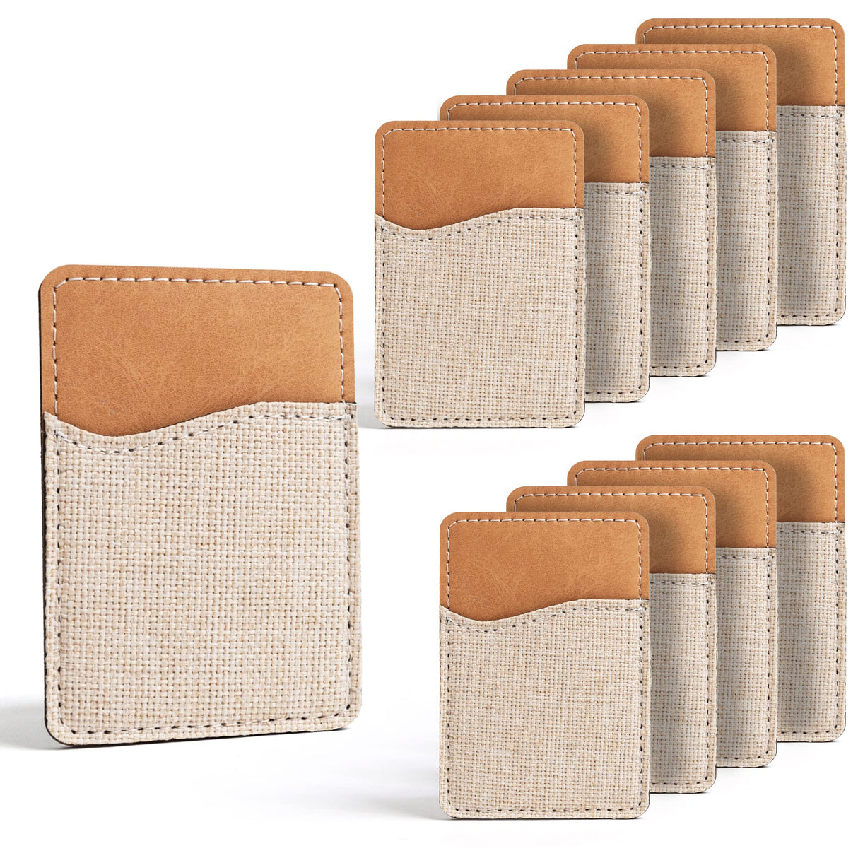 RYTOO Sublimation Blanks Phone Wallet - PU Leather Card Holder for Back of Phone Stick on iPhone Android HTV Friendly DIY Blanks for Vinyl Projects (Beige Polyester Burlap) RYTOO