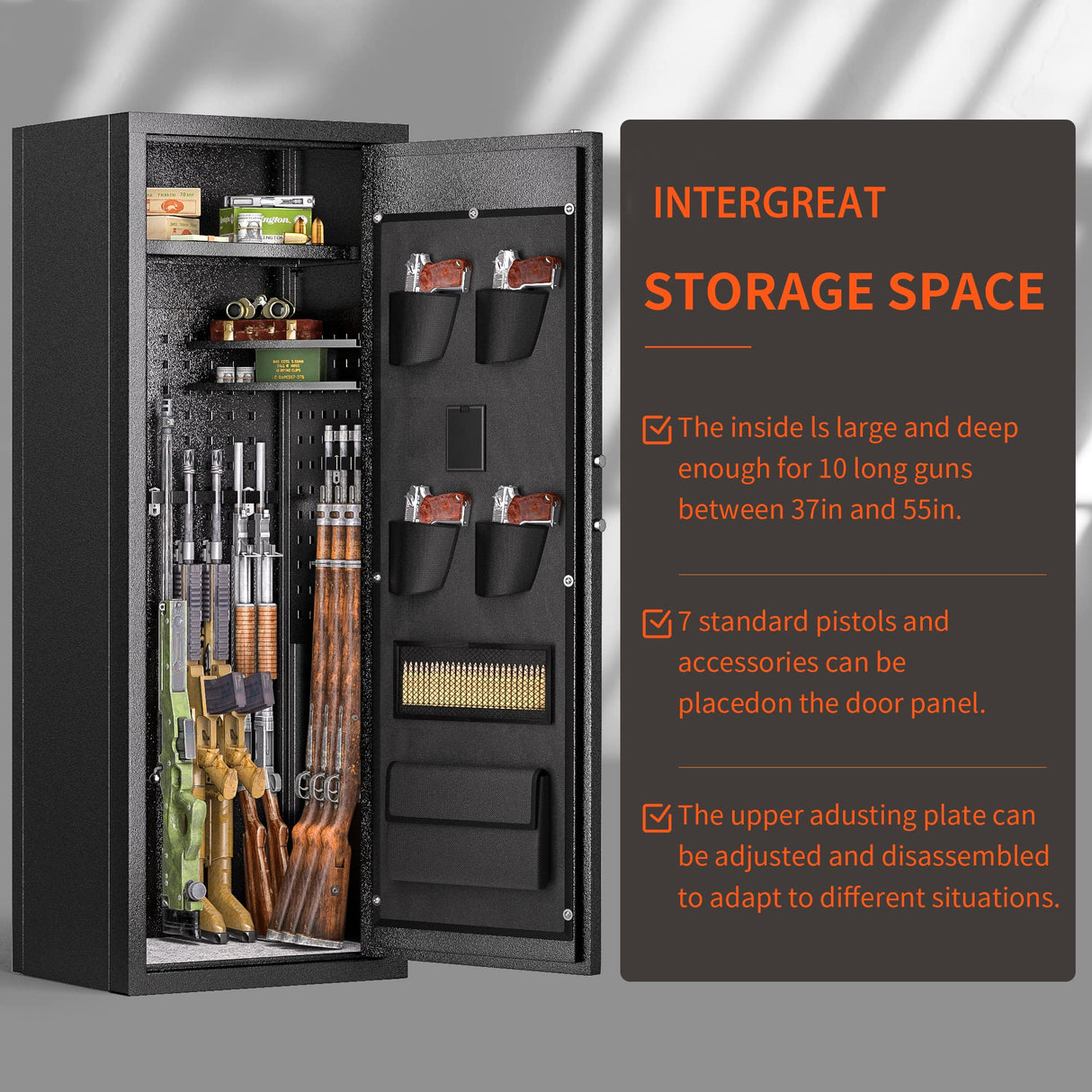 INTERGREAT [2024 New 8-10 Rifle Gun Safe, Gun Safes for Home Rifle and Pistols with Keypad, Gun Cabinet for Rifles and Shotguns with Pocket and Removable Shelf, Long Gun Safe, Easy Assemble INTERGREAT