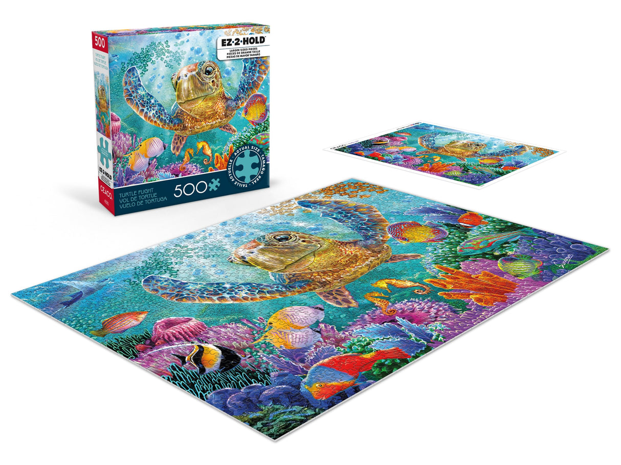 Ceaco - Steve Sundram - Turtle Flight - 500 Piece Jigsaw Puzzle – Oversized Pieces – Easy to Hold – EZ Hold Ceaco