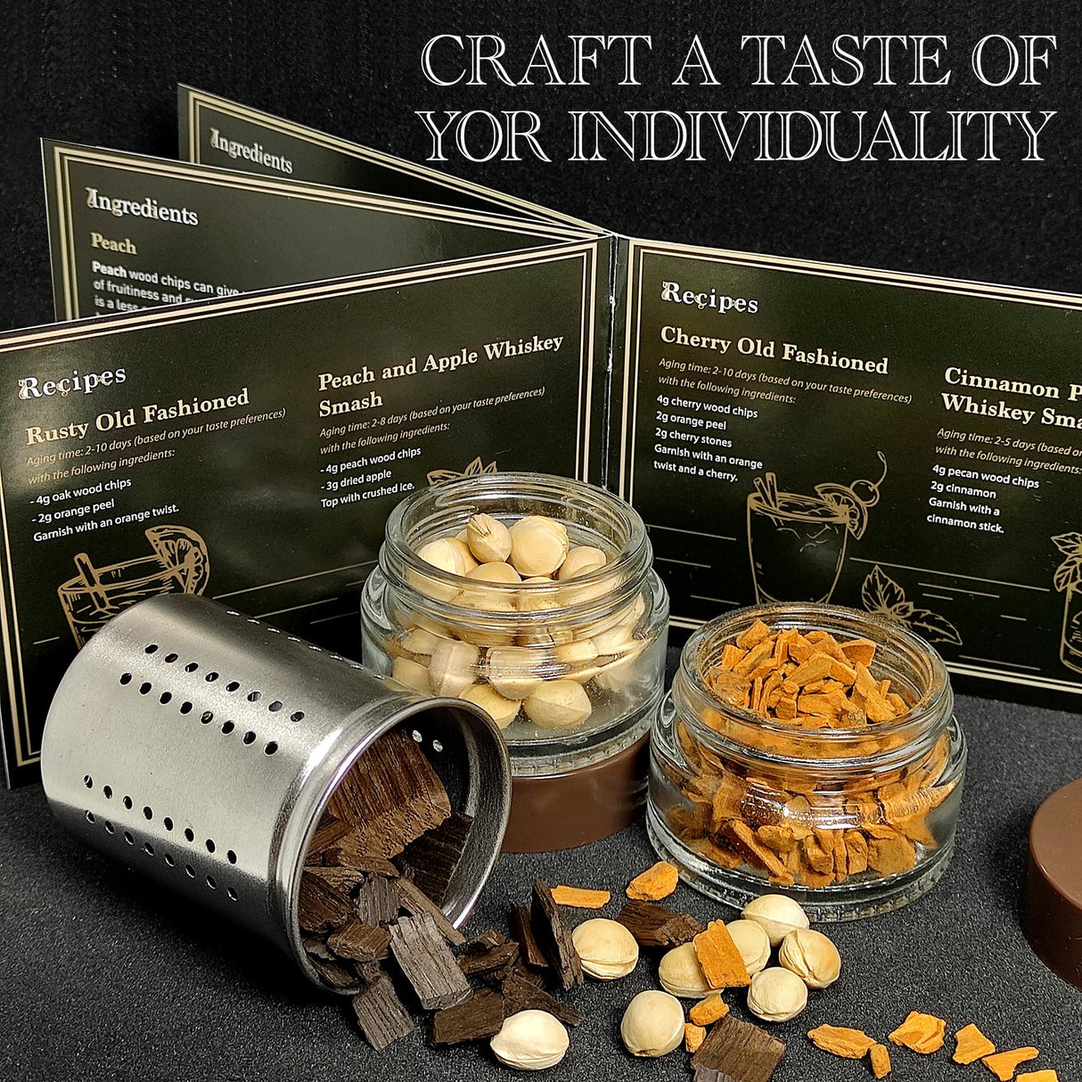 DIY Whiskey Gifts for Men - DIY Whiskey Infusion Set - Whiskey Making Kit - Whiskey Decanter Set with Botanicals & Wood Chips - Bourbon Decanter & Whiskey Birthday Gifts for Men Krafterize