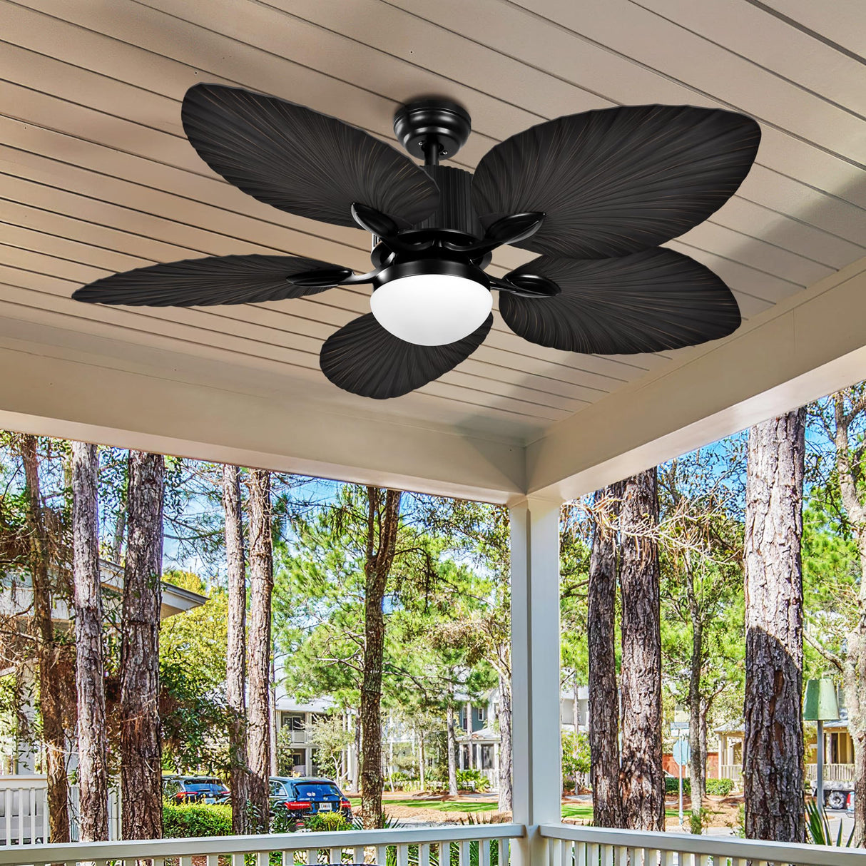 YITAHOME Tropical Ceiling Fan with LED Light and Remote, 52 Inch Outdoor Palm Leaf Fan for Patio with Memory Function, 5 Leaf Blades, Reversible DC Quiet Motor, for Porch, Farmhouse, Indoor, Brown YITAHOME