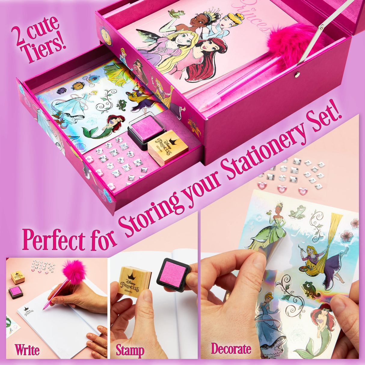 Disney Stitch Notebook Stationery Set Kids Diary DIY Journal Kit and Craft Supplies (Pink Princesses) Disney