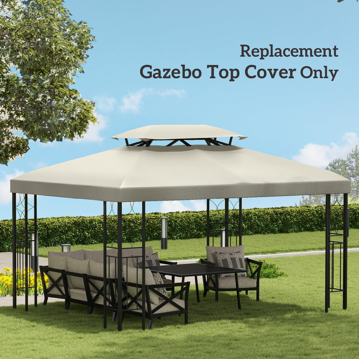 Outsunny 13' x 10' Gazebo Replacement Canopy, 2-Tier Top UV Cover for 9.84' x 9.84' Outdoor Gazebo, Cream White (Top Only) Outsunny