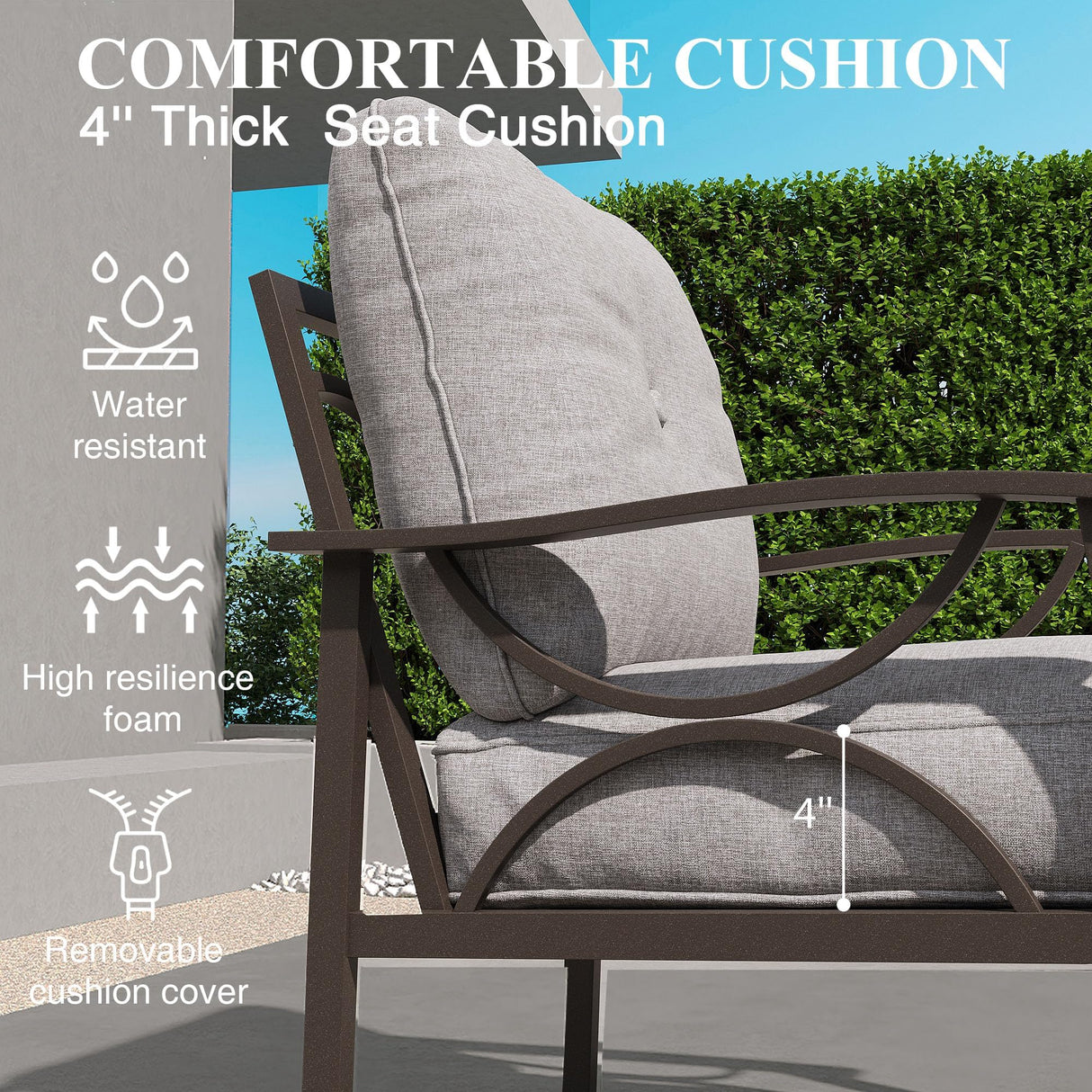 RoyalCraft Patio Loveseat, All-Weather Outdoor 2 Seats Sofa Couch,Khaki Metal Furniture with Gray Cushions RoyalCraft