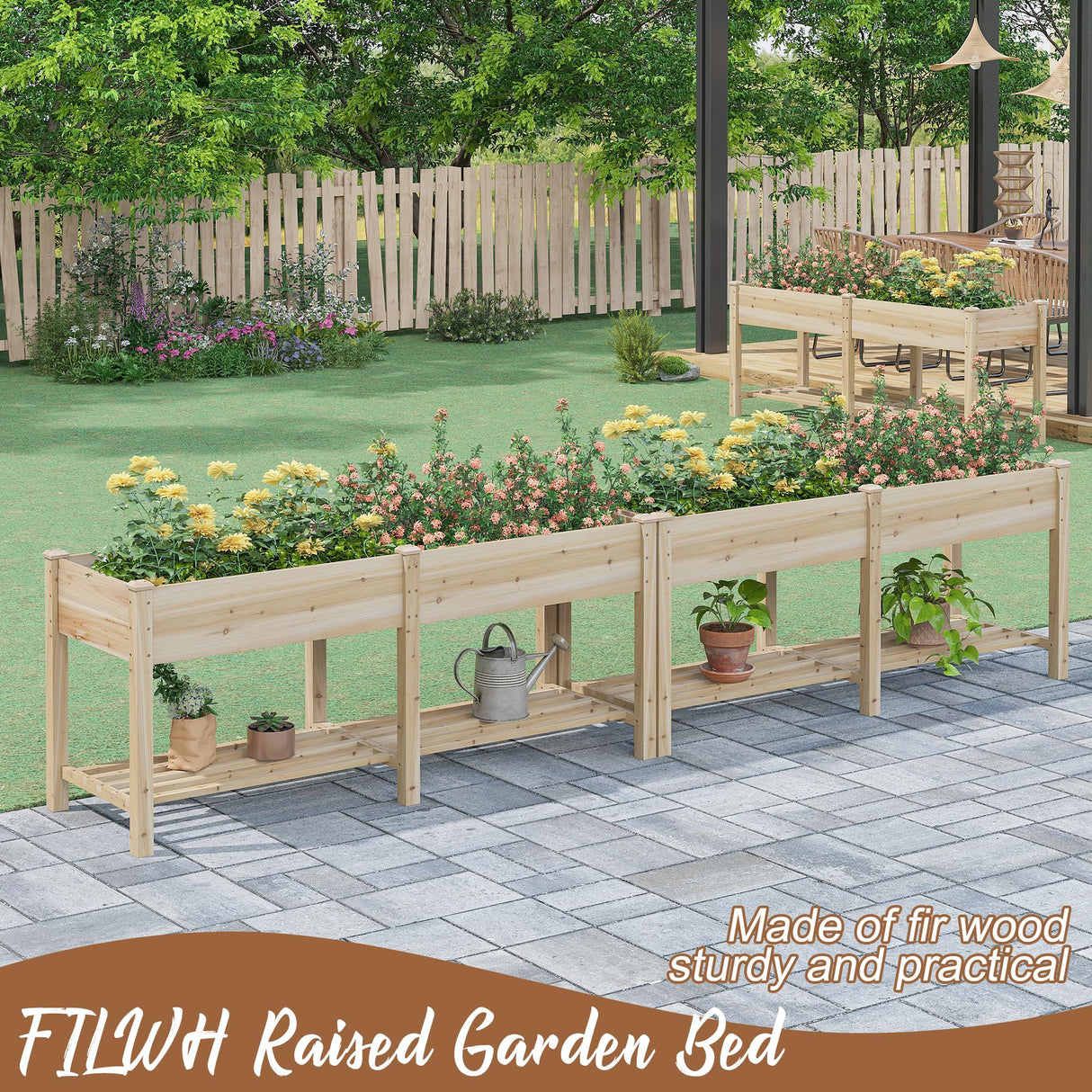 FILWH Raised Garden Bed with Legs Elevated Wooden Planter Box Stand Large Planter Stand Box for Fruits Vegetables Flowers with Divider with Bag - 72 * 24 * 30.5IN FILWH