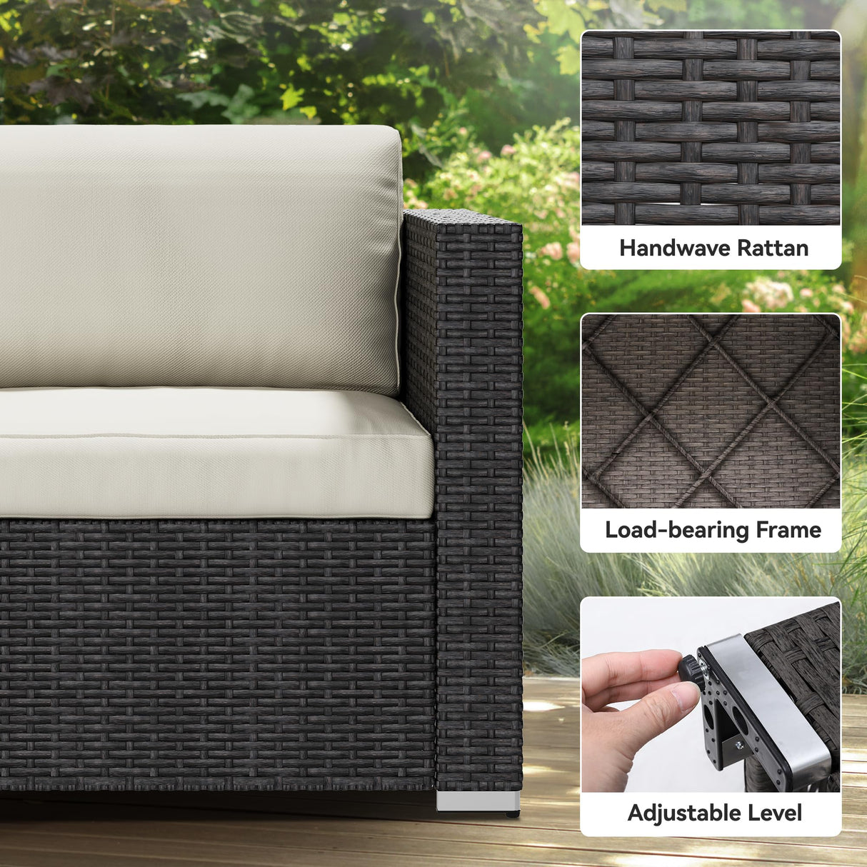 YITAHOME 7 Pieces Outdoor Patio Furniture Set, Sectional Sofa PE Rattan Wicker Conversation Set Outside Couch w/Table and Cushions for Porch Lawn Garden Backyard, Black YITAHOME