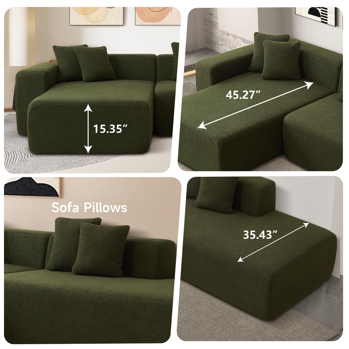 BAMOOLI 105'' Modular Sectional Couch, Modern L-Shape Sectional Sofa with Chaise Lounge, Comfy Lambswool Fabric Corner Sofa Couch, Upholstered 4 Seater Couch for Living Room, Bedroom, Apartment, Beige BAMOOLI