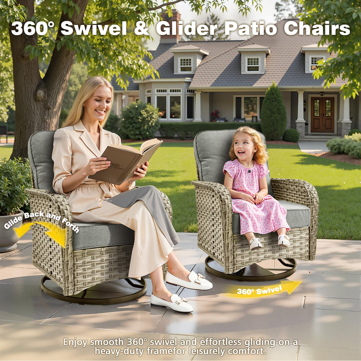 CAODOC Outdoor Patio Furniture Set, 5-Piece PE Wicker Sofa with Shiny Table and Swivel Chairs, Outdoor Conversation Set for Patio, Garden, Backyard Dark Gray CAODOC