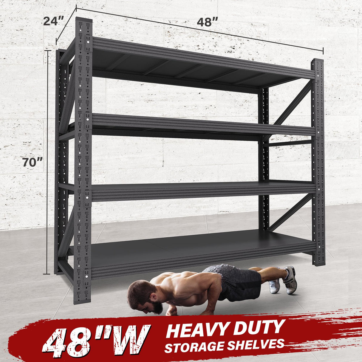 48" Wide Heavy Duty Garage Shelving Units,3000LBS 24 Deep Storage Shelves,Metal Garage Shelves,Large Storage Rack,Steel Shelf,Industrial Shelving for Shop,Warehouse,Basement,48" W x 24" D x 70" H SISESOL
