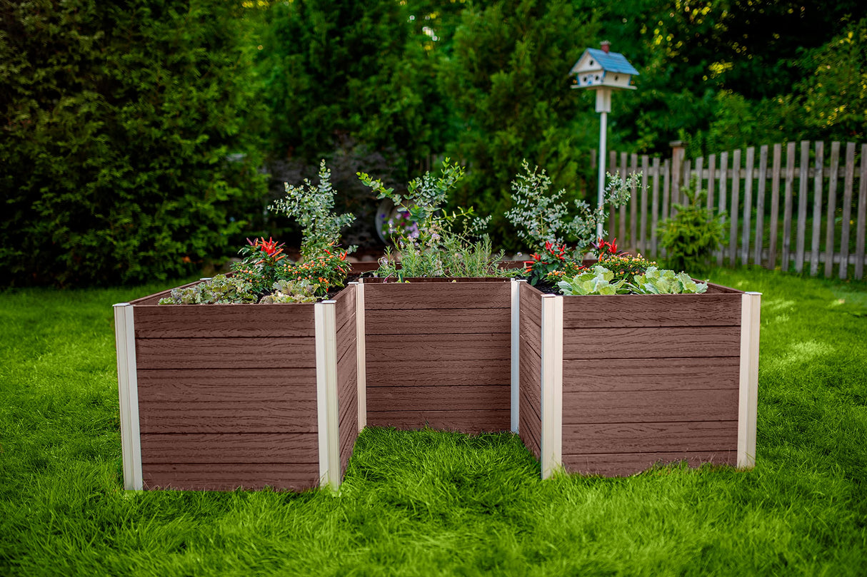 Vita Urbana 6 Foot x 6 Foot Embossed Vinyl Keyhole Garden with Composting Basket, Espresso Brown, PVC, BPA and Pthalate Free, VT17507 Vita