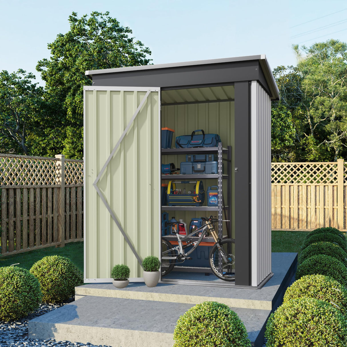 Flamaker Storage Shed Waterproof Metal Garden Shed with Lockable Door Utility Tool Shed Outdoor Storage for Backyard, Patio and Lawn (5 x 3 FT, White) Flamaker