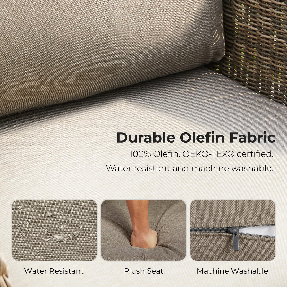 CHITA 5 Pieces Patio Wicker Furniture Set, Outdoor Rattan Bistro Set with Removable Thickened Cushions, Fully Assembled(Gray Cushions with Brownish Gray Wicker) CHITA