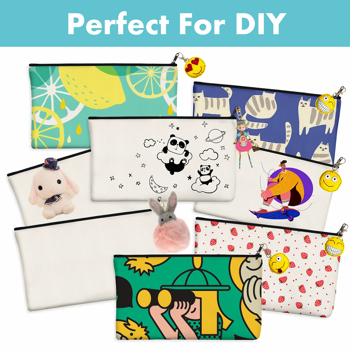 15 Pack Blank Cotton Canvas DIY Craft Zipper Bags Pouches Pencil Case for Makeup Cosmetic Toiletry Stationary Storage (off white, 8.3” x 4.7”) Vantasii