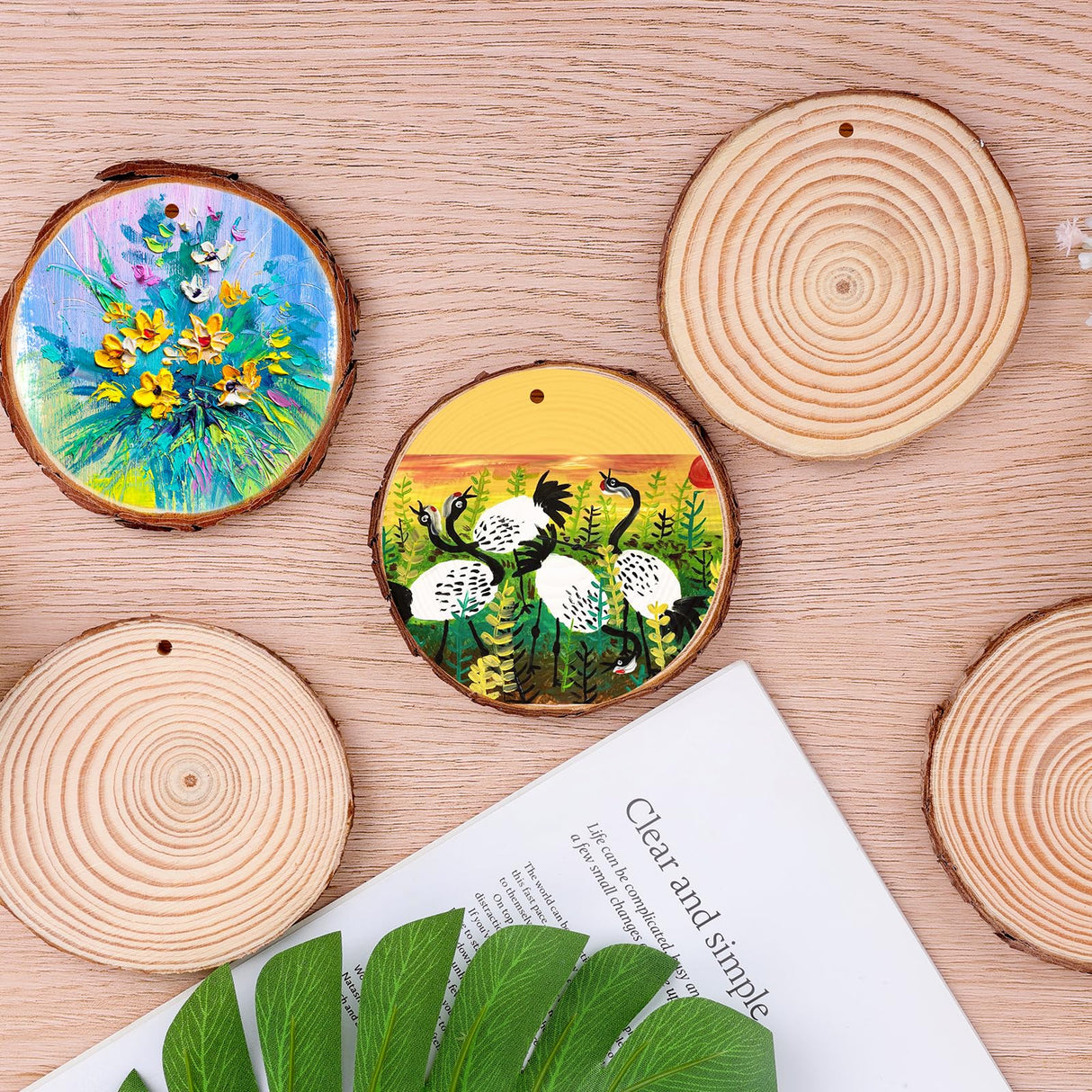 100 Pack Nature Wood Slices for Crafts,2.4-2.8In Unfinished Natural Wood Rounds.Wood Circles Predrilled with Hole and 20m Rope for Wooden Craft Supplies,Painting,Christmas Ornaments,DIY Gifts VKIZA