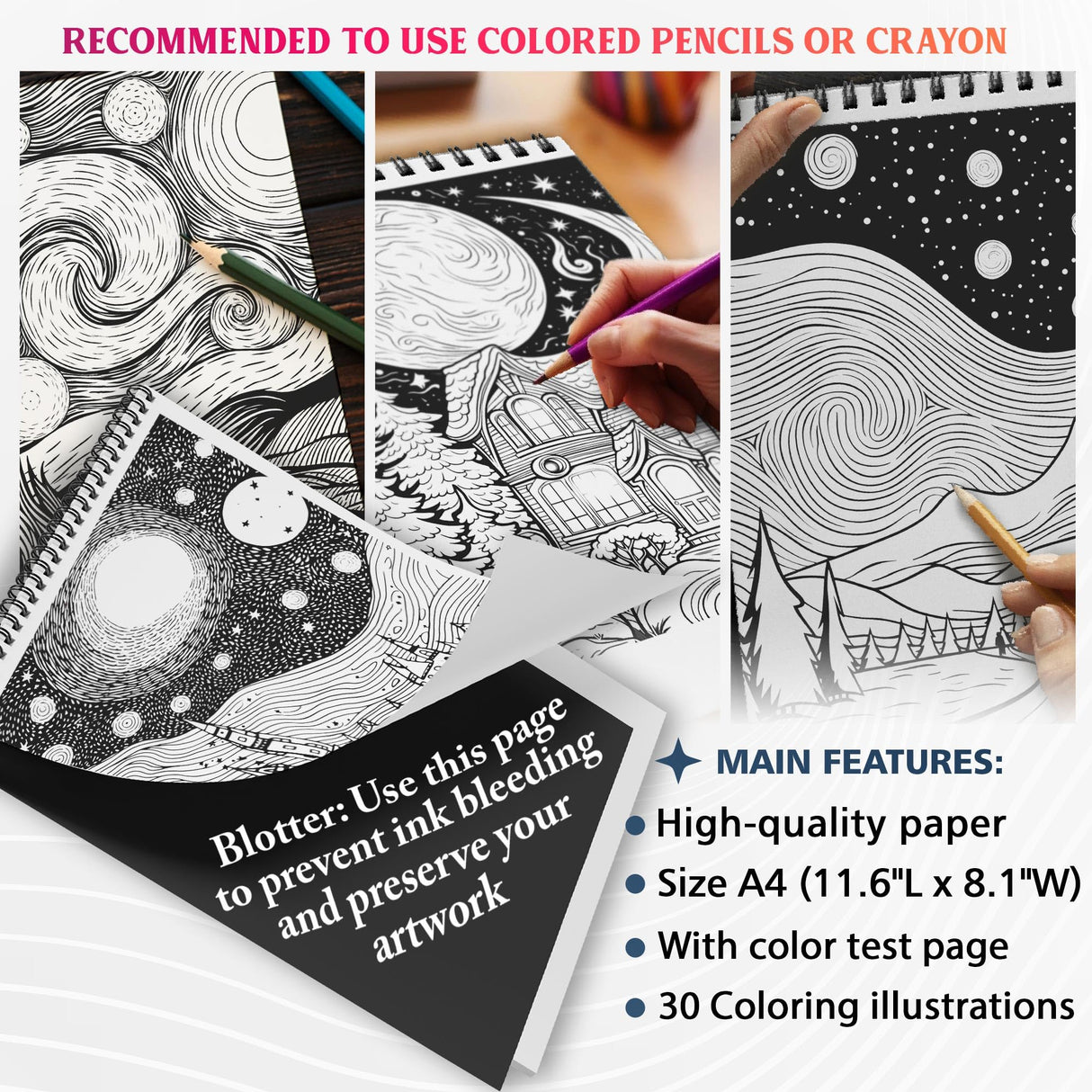 NETHOUSE Starry Nightism Coloring Book for Adults Relaxation & Stress Relief, 30 Coloring Pages of Whimsical Celestial Nights, Dreamy Nightscapes, Celestial Patterns, Cosmic Art NETHOUSE