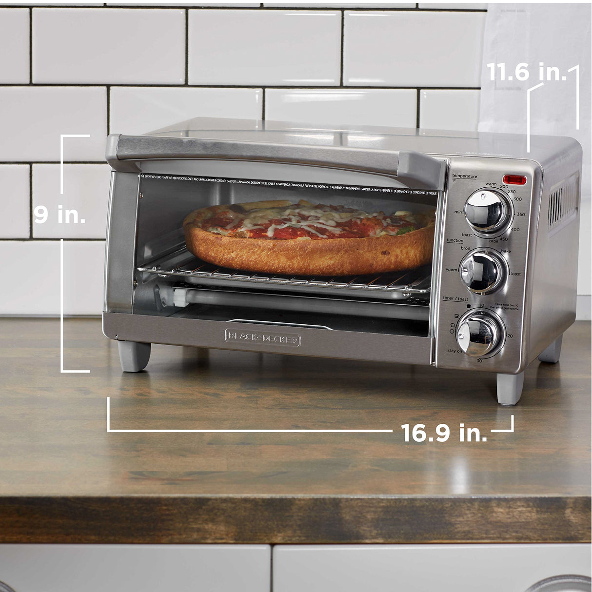 BLACK+DECKER 4-Slice Toaster Oven, TO1745SSG-1A, Even Toast, 4 Cooking Functions Bake, Broil, Toast and Keep Warm, Removable Crumb Tray, Timer BLACK+DECKER
