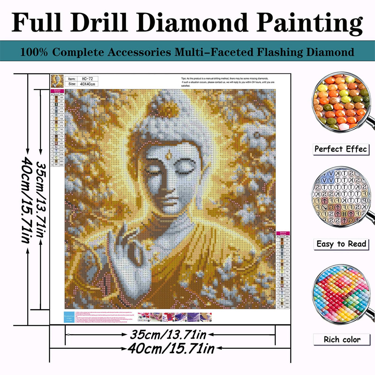 5D Diamond Painting Kits for Adults Beginners,DIY Buddha Diamond Art Kits,Full Round Drill Diamond Dot Gem Art Kits, Home Wall Decor 16x16 Inch AREOPNMG