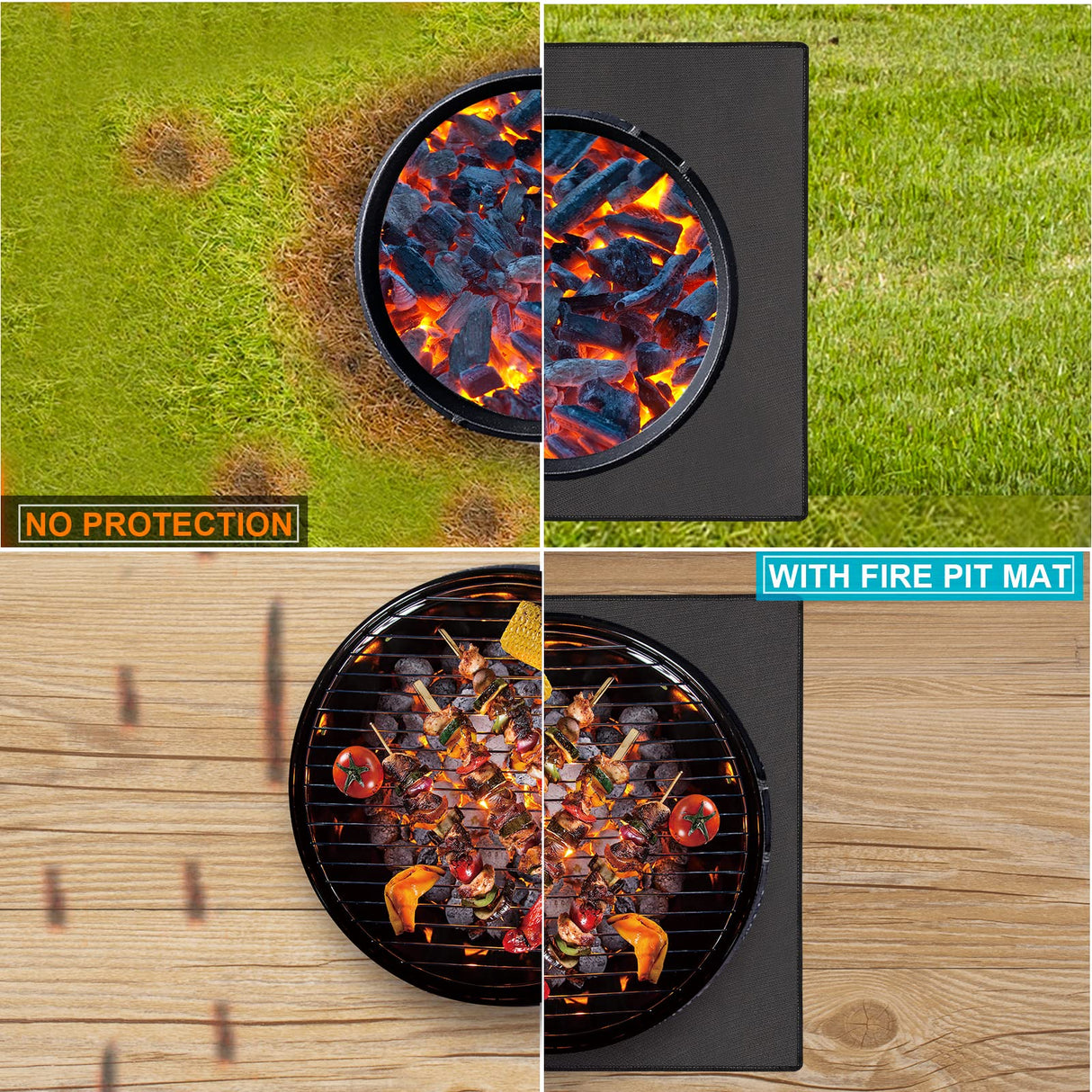 DocSafe Large Under Grill Mat 48" Square Fire Pit Mat,4 Layers Fireproof Mat Grill Pads Protect for Deck,Patio,Outdoor Charcoal,Smokers,Wood Floor,Indoor Fireplace Mat,Reusable Oil-Proof&Waterproof DocSafe