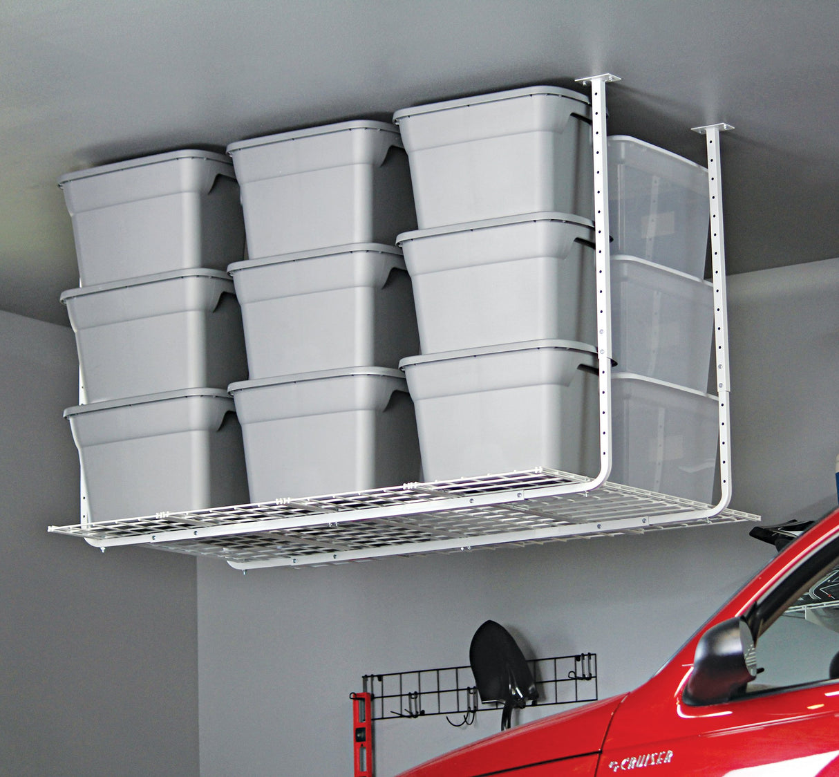 HyLoft Overhead Garage Storage Rack, Adjustable Ceiling Storage for Garage, Heavy Duty Steel Garage Storage System, 60-Inch x 45-Inch, White HyLoft