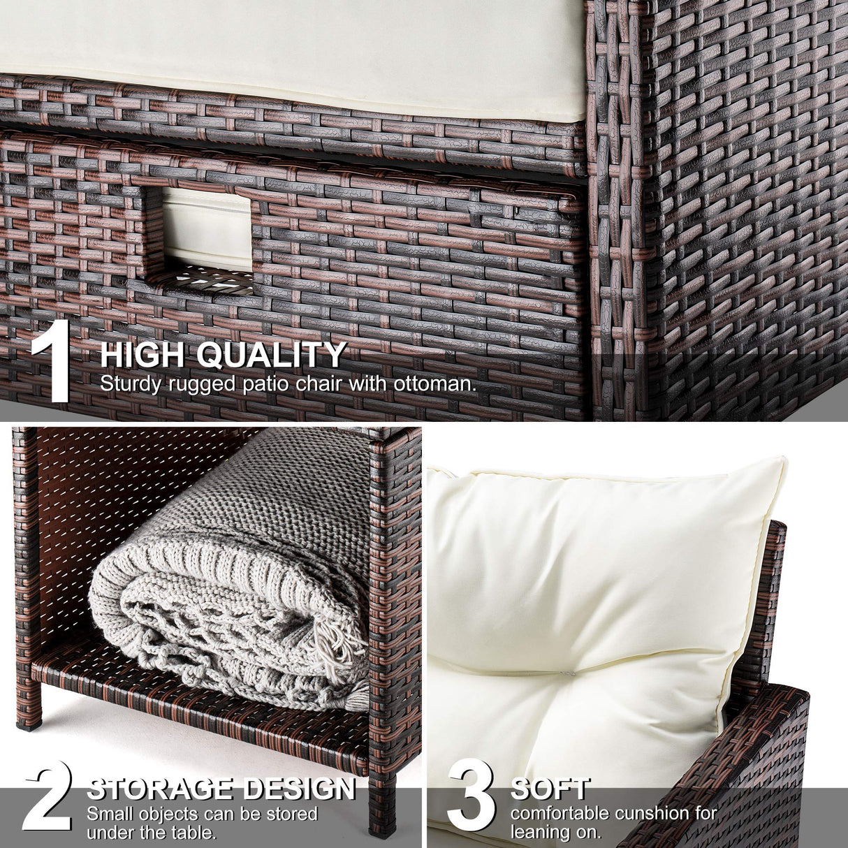 Pamapic 5 Pieces Wicker Patio Furniture Set Outdoor Patio Chairs with Ottomans Conversation Furniture with coffetable for Poorside Garden Balcony(Beige) Pamapic