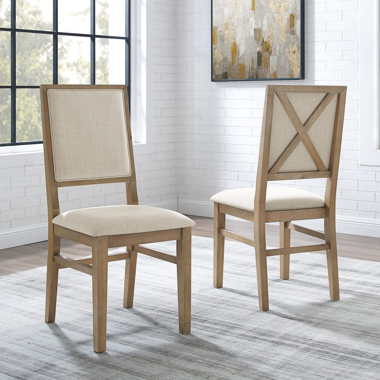 Crosley Furniture Joanna Modern Farmhouse Upholstered Wood Back Dining Chairs Set of 2, Rustic Brown/Creme Crosley Furniture