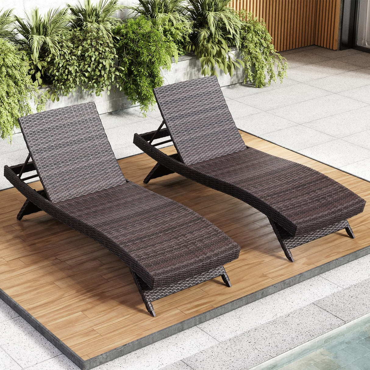 Nestl Chaise Lounge Chair Outdoor Set of 2, Wicker Patio Lounge Chair, Outdoor Lounge Chair with Reclining Backrest Nestl