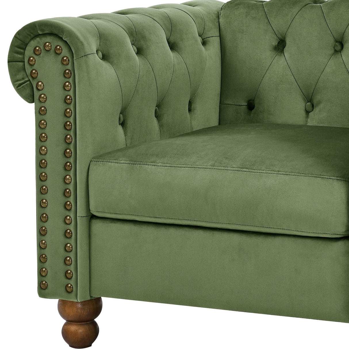 Asucoora Velvet Loveseat Couch, Rolled Arm 2-Seater Tufted Sofa with Nailhead Trim and 2 Neck Roll Pillows, Living Room Small Apartment Office Décor Green Asucoora