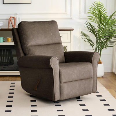 zzlay Rocker Recliner Chair, Nursery Glider Recliner with High Back&Deep Seat, Manual Push Back Rocking Fabric Armchair with Overstuffed Backrest and Armrests for Living Room, Medium, Mocha Grain