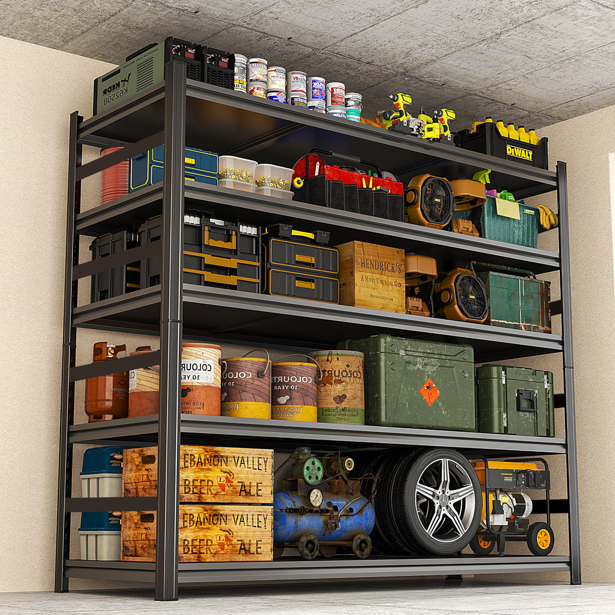 87" H Garage Shelving 3500Lbs Storage Shelves 5-Tier Adjustable Shelving Units Metal Storage Shelves Heavy Duty for Basement, Commercial, Warehouse, Industrial, Black PRESTELION