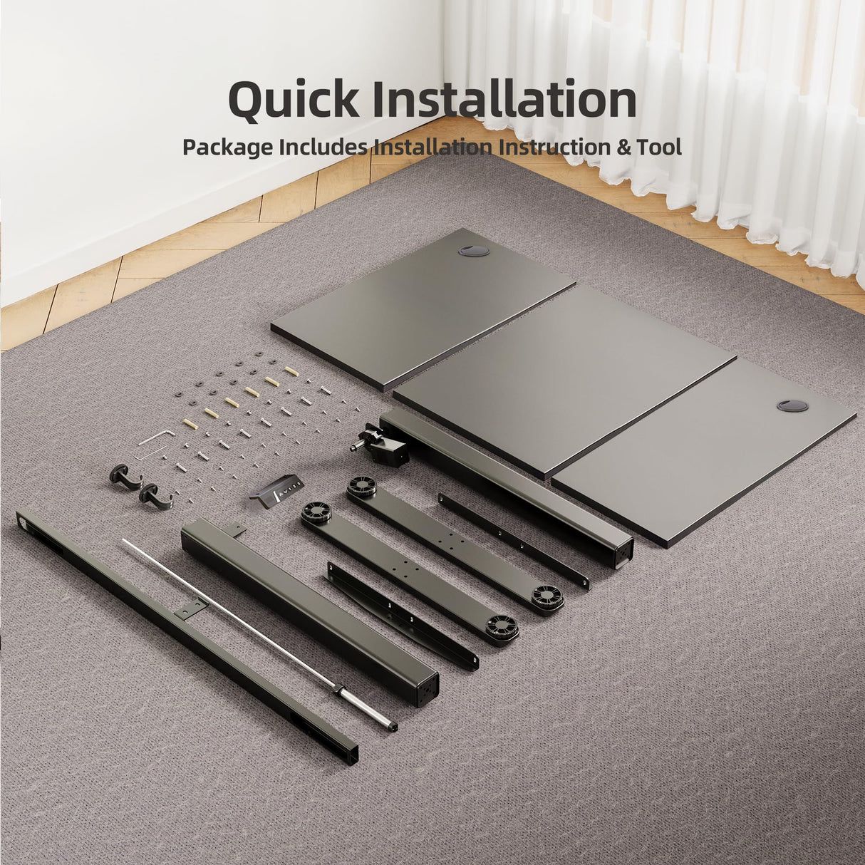 INNOVAR Electric Standing Desk, Adjustable Height Stand up Desks, 48 x 24 Inches Sit Stand up Desk for Home Office Computing, 3-Preset Memory Height Ergonomic Rising Desks, Black INNOVAR