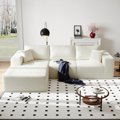 108" Cloud Modular Sectional Couch with L-Shape Chaise, Modern Sectional Sofa with Deep Seat Couch, Ultra Soft Knit Fabric Couches for Living Room, No Assembly Required, Left Facing Chaise (Beige)