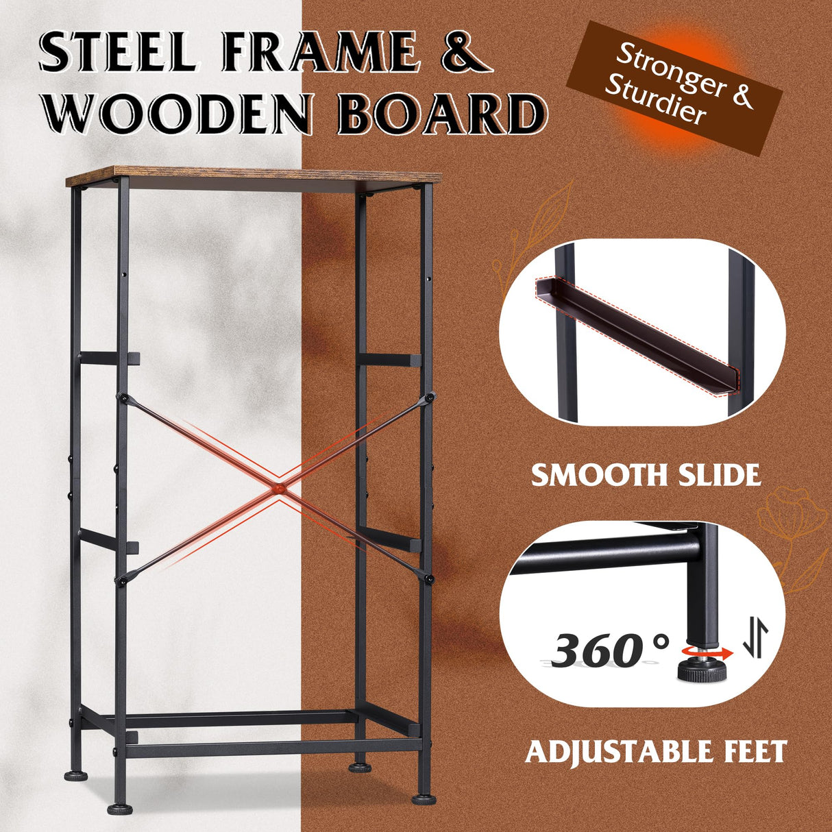 WLIVE Dresser with 3 Drawers, Fabric Nightstand, Organizer Storage Dresser for Bedroom, Hallway, Entryway, Closets, Sturdy Steel Frame, Wood Top, Easy Pull Handle, Rustic Brown Wood Grain Print WLIVE