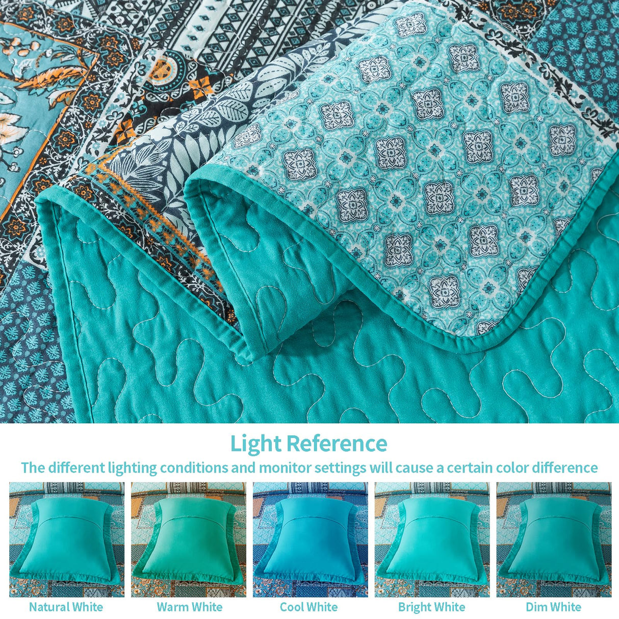 VAPUTAR Oversized King Size Quilt Bedding Set - Cotton California King Size Bedspreads (108 * 118 in) - Lightweight Floral Quilts for Farmhouse Bedroom (Teal/Green Chic, 3 Pieces) VAPUTAR